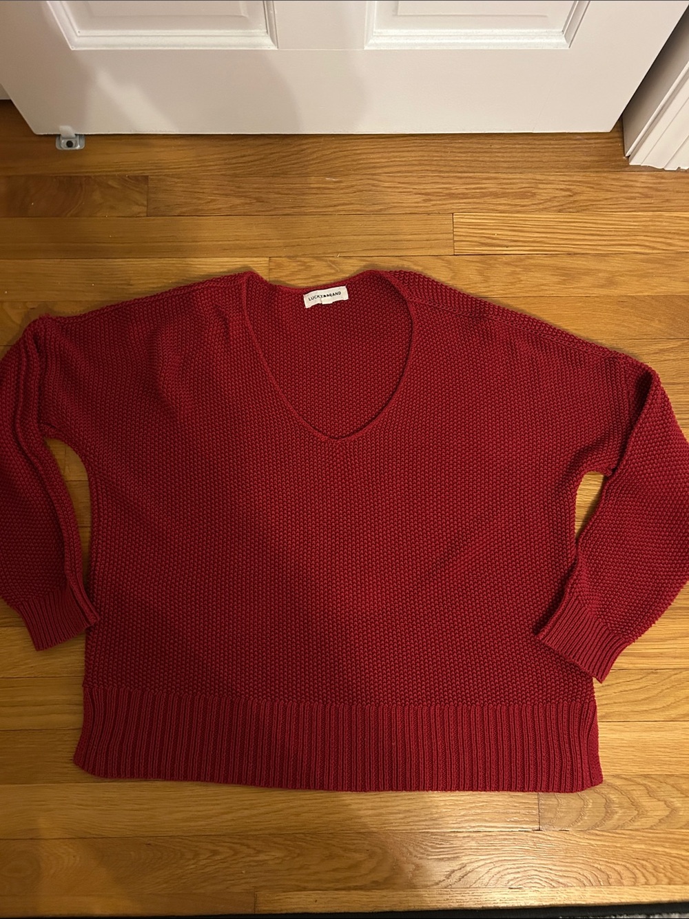 Lucky Brand Women's Crimson V-Neck Knit Sweater cotton & acrylic blend size L - Picture 4 of 10